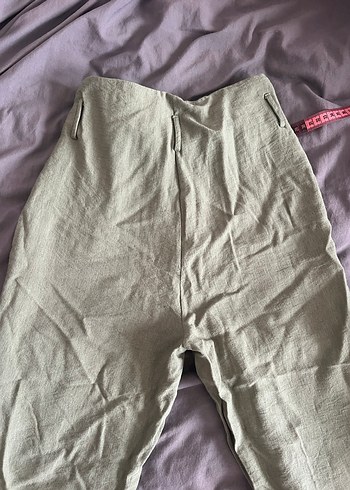 Gri Kemerli Rahat Keten Kadın Pantolon - Görsel 4