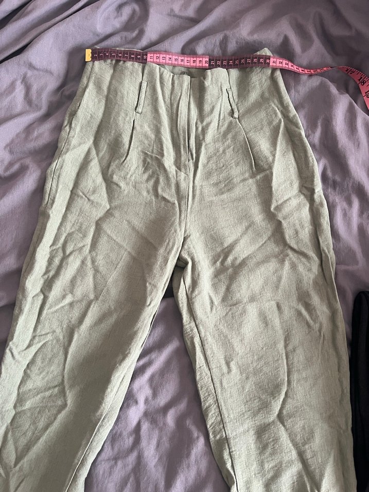 Gri Kemerli Rahat Keten Kadın Pantolon - Görsel 2