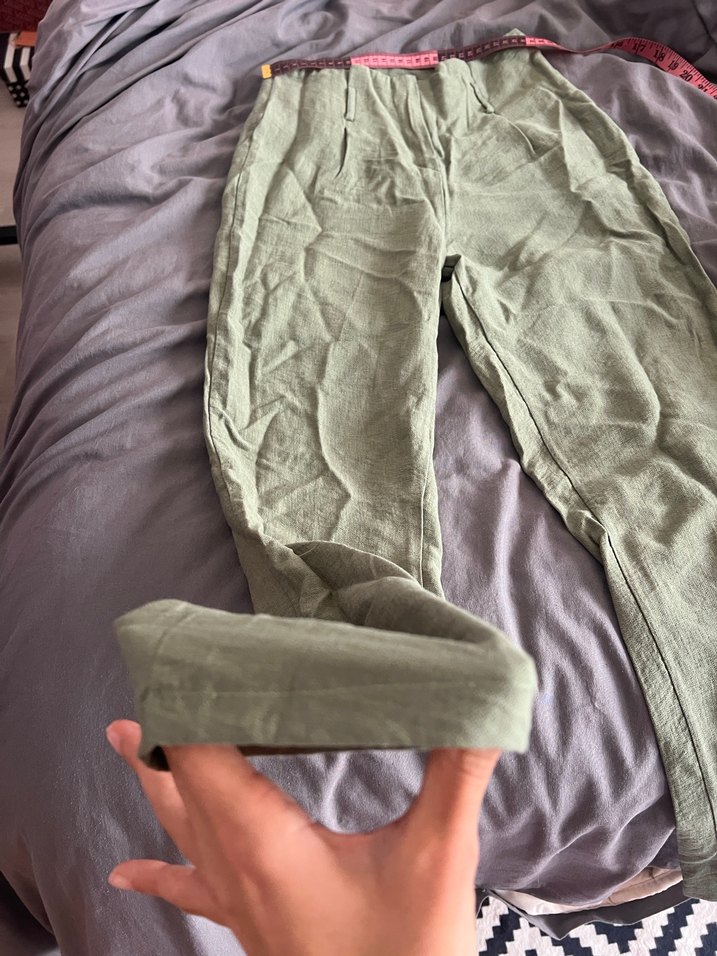 Gri Kemerli Rahat Keten Kadın Pantolon - Görsel 3