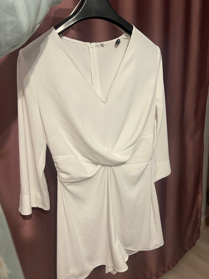 Beyaz V Yakalı Mini Tulum - Görsel 2