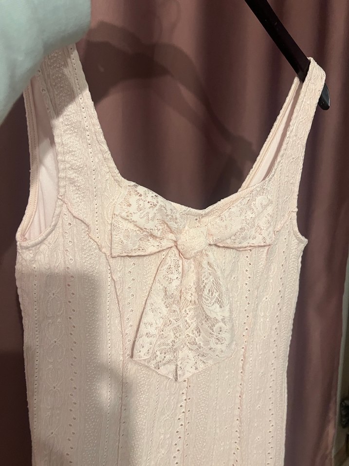 Dantel Detaylı Pembe Dantelli  Elbise - Görsel 3