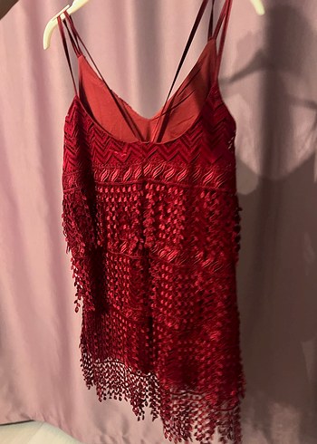 Kırmızı püskül detaylı elbise - Görsel 3