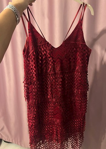 Kırmızı püskül detaylı elbise - Görsel 2