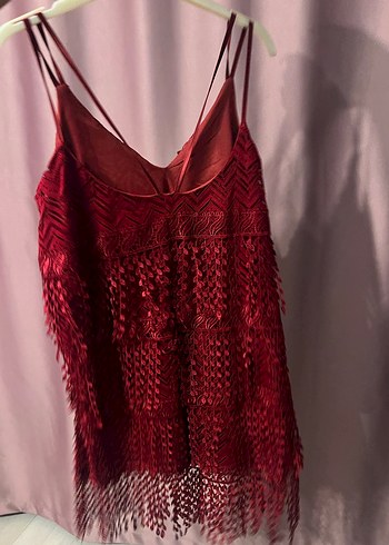 Kırmızı püskül detaylı elbise - Görsel 4