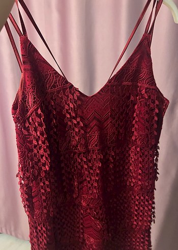 Kırmızı püskül detaylı elbise - Görsel 6