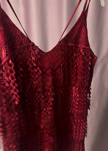 Kırmızı püskül detaylı elbise - Görsel 5