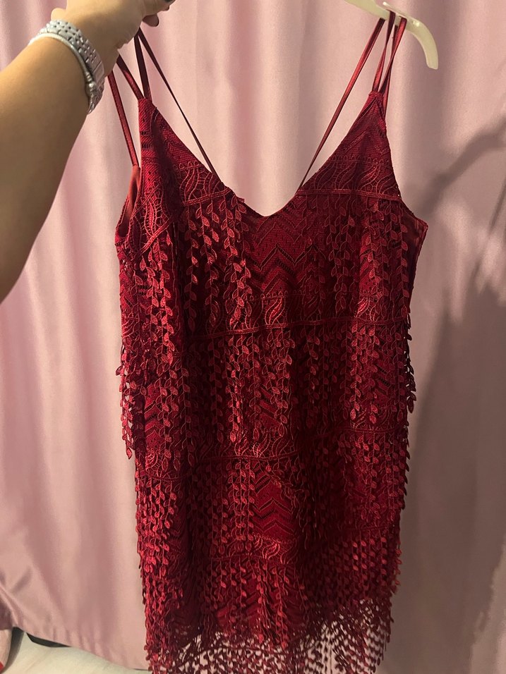 Kırmızı püskül detaylı elbise - Görsel 2