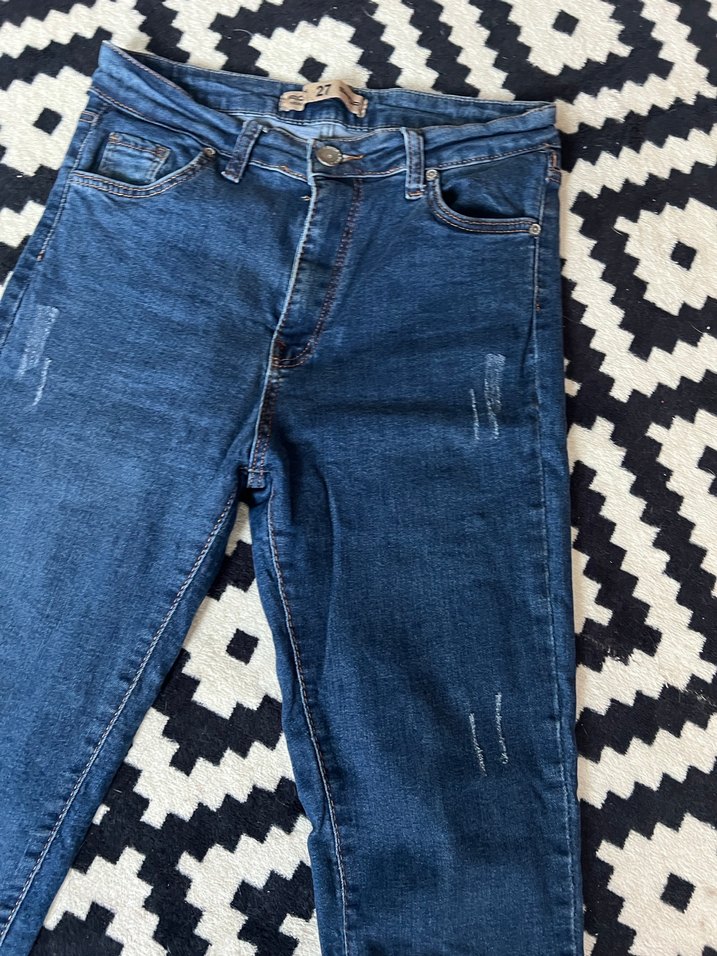 Koyu Mavi Slim Fit Kadın Denim Pantolon - Görsel 3