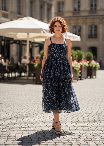 Lacivert Puantiyeli Fırfırlı Elbise - Görsel 2