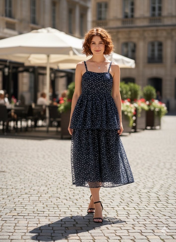 Lacivert Puantiyeli Fırfırlı Elbise - Görsel 2