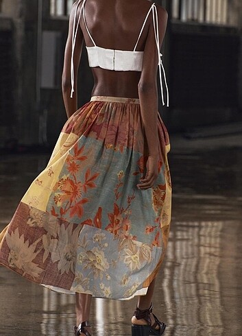 Zara ZW Collection Desenli Midi Etek