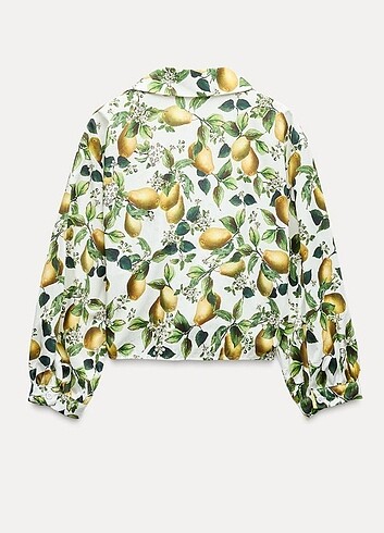 m Beden yeşil Renk Zara meyve desenli düğümlü crop gömlek