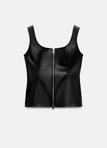 Zara Zara suni deri fermuarlı top