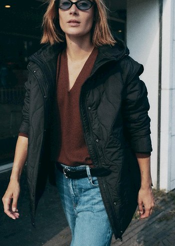 Zara Su Geçirmez Kapüşonlu Kapitone Mont - Görsel 2