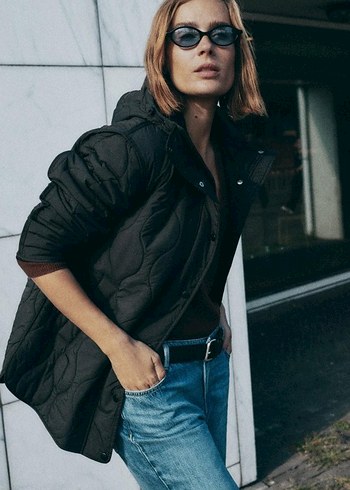 Zara Su Geçirmez Kapüşonlu Kapitone Mont - Görsel 3