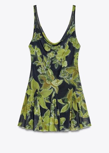 Çiçekli Desenli Mini Tül Elbise - Görsel 6