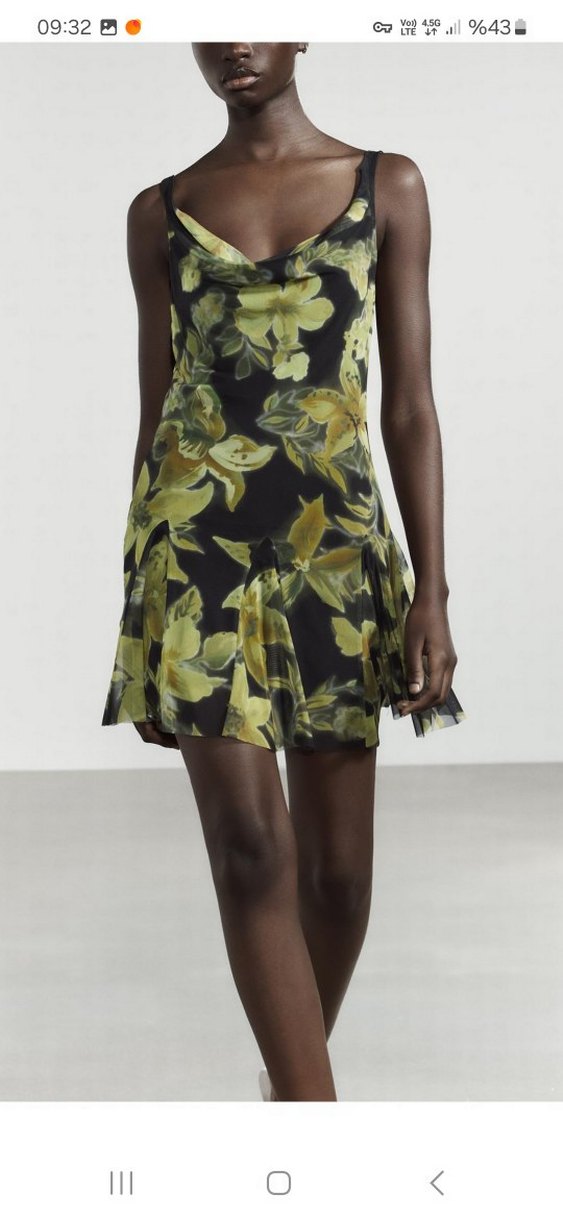 Çiçekli Desenli Mini Tül Elbise - Görsel 2