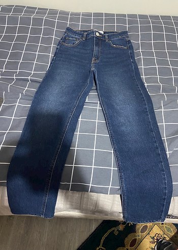 Pull and Bear Koyu Mavi Yuksek Bel Denim Jean