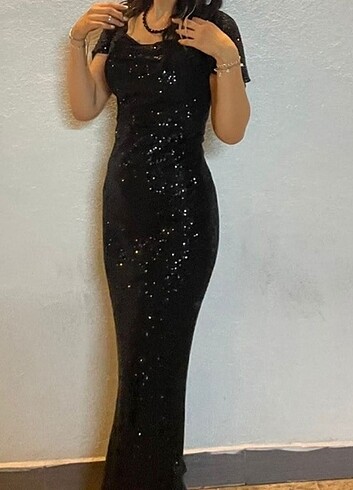 Siyah parıltılı abiye