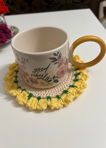 El Yapımı Sarı Papatya Motifli Bardak Altlığı - Görsel 2