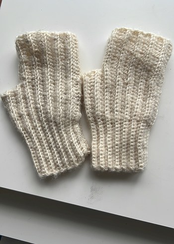 Beyaz Örgü Kadın Eldiveni - Görsel 2