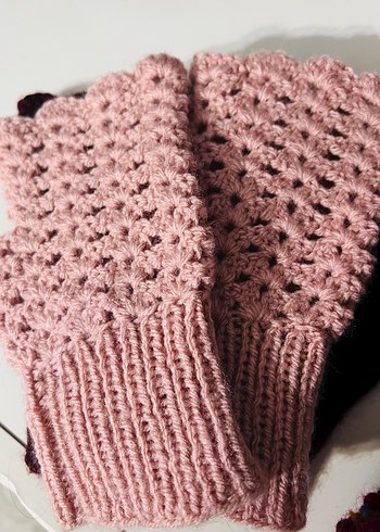 Pembe Örgü Kadın Eldiven - Görsel 2