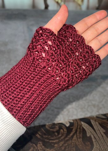Bordo Örgü Kadın Eldiven - Görsel 2
