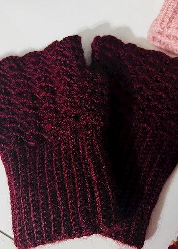 Bordo Örgü Kadın Eldiven - Görsel 3