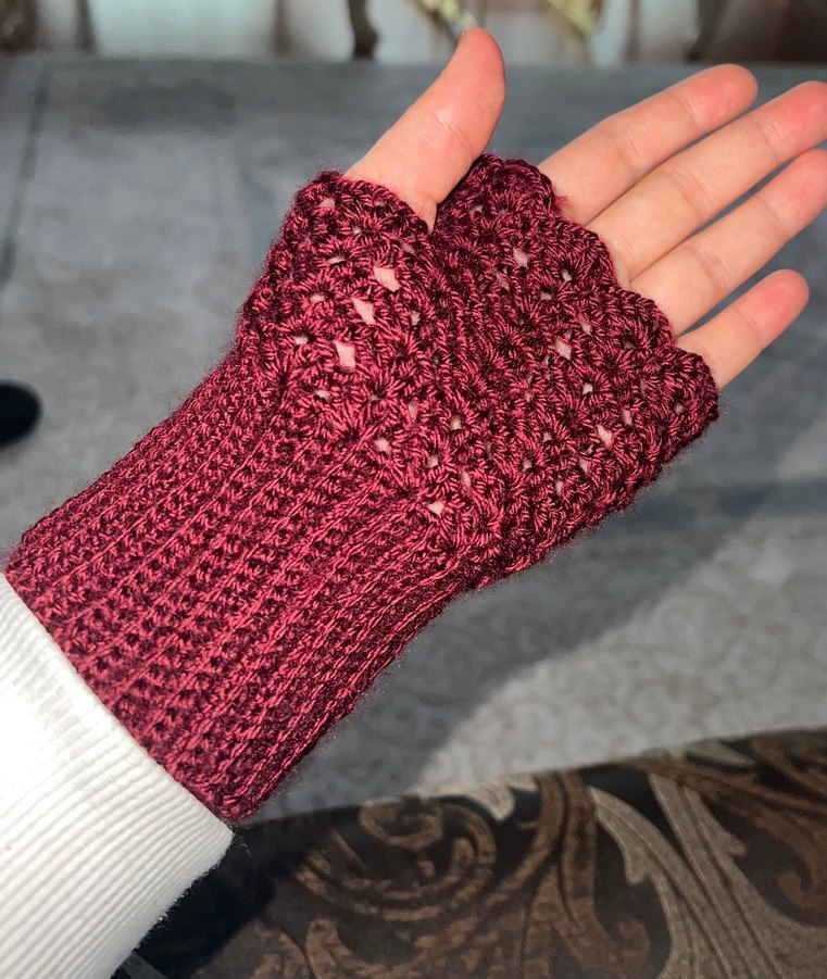 Bordo Örgü Kadın Eldiven - Görsel 2