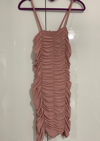 Pudra Pileli Mini Elbise