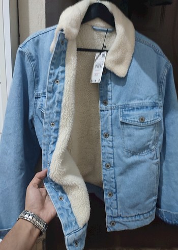 Erkek Mavi Kürklü Regular Fit Denim Ceket