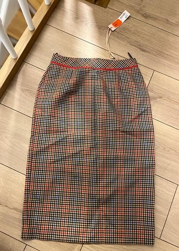 Machka marka 36 beden Pileli Kareli Uzun ofis Etek - Görsel 2