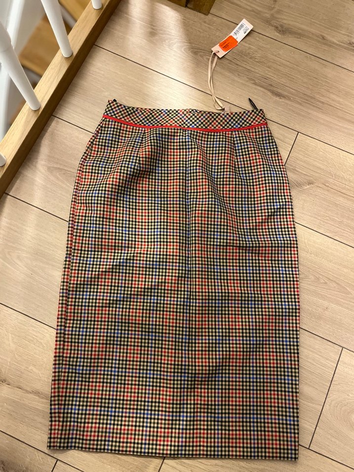 Machka marka 36 beden Pileli Kareli Uzun ofis Etek - Görsel 2