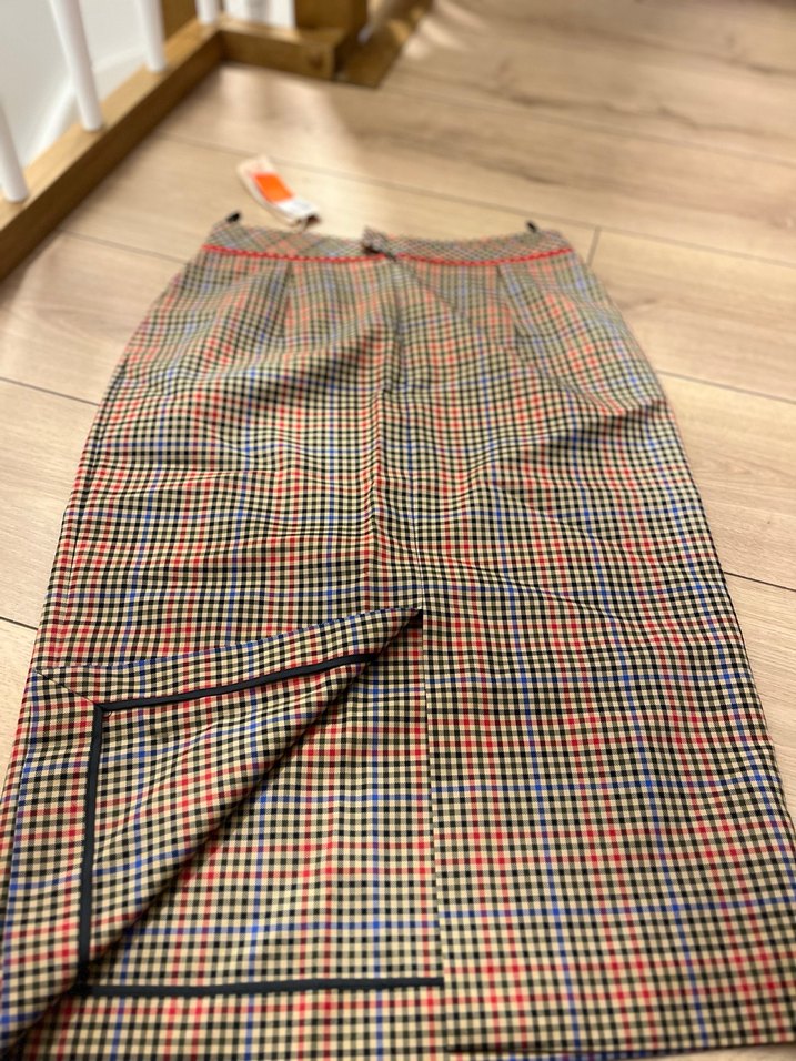 Machka marka 36 beden Pileli Kareli Uzun ofis Etek - Görsel 4