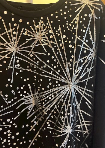 L beden Payetli Siyah Uzun Kollu Tişört - Görsel 3