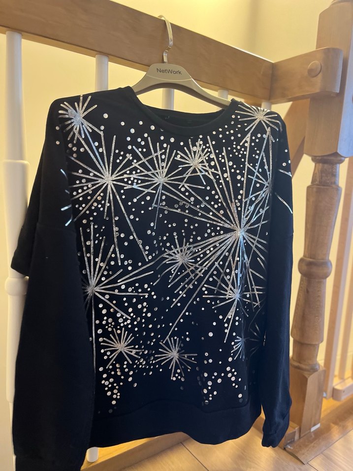 L beden Payetli Siyah Uzun Kollu Tişört - Görsel 2