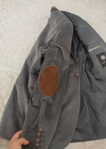 Gri Süet Erkek Ceket, Kadife Ofis Stil - Görsel 2