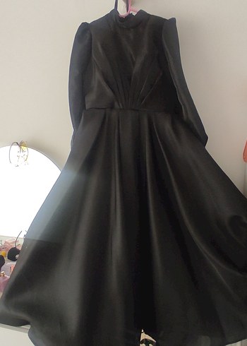 Uzun Siyah Gotik Drapeli Abiye Elbise - Görsel 2