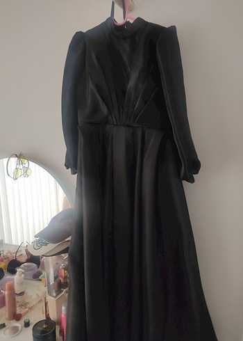 Uzun Siyah Gotik Drapeli Abiye Elbise - Görsel 5