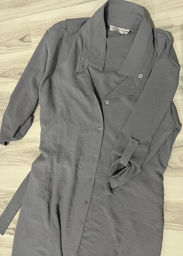 Füme rengi midi elbise - Görsel 2