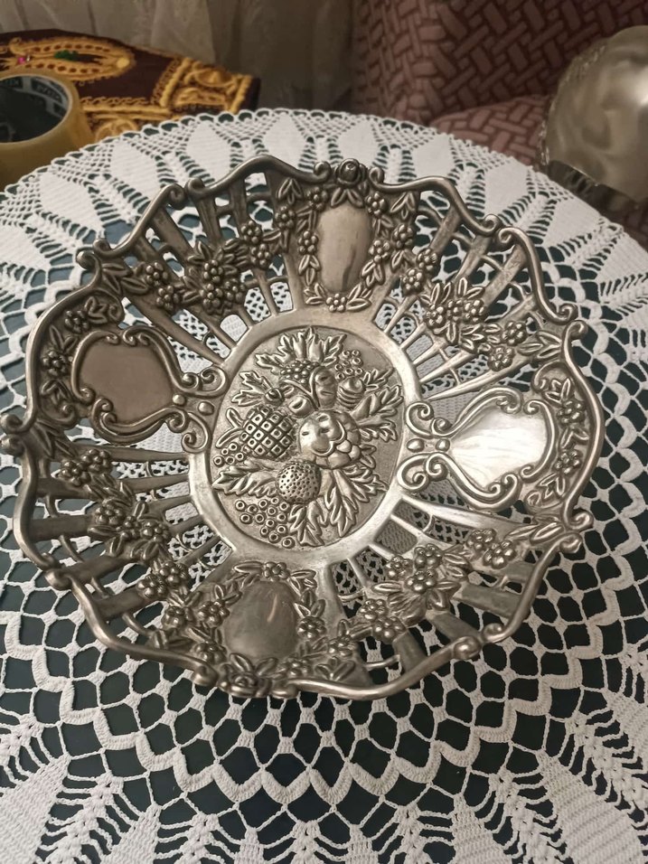 Gri İşlemeli Parlak Bohem Tabak uc adet urun - Görsel 2