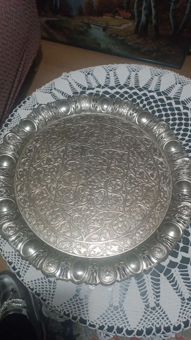 Gri İşlemeli Parlak Bohem Tabak uc adet urun - Görsel 3