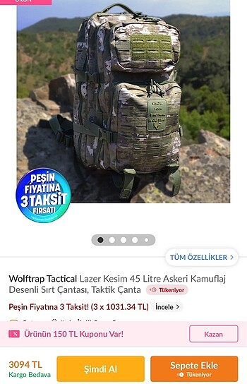 45 litre jandarma kamuflaj desenli sifir  taktik outdor sirt can - Görsel 6