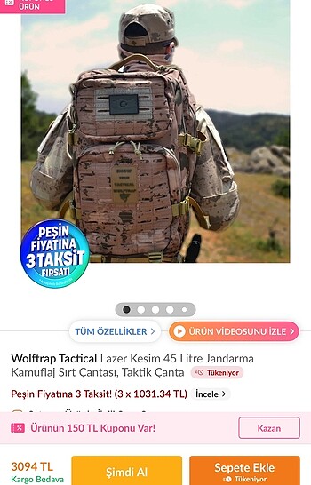 45 litre jandarma kamuflaj desenli sifir  taktik outdor sirt can - Görsel 7