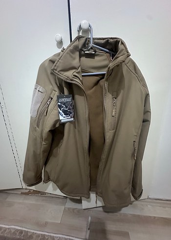 L beden taktik softshel sifir etiketli bej renk duble mont - Görsel 6