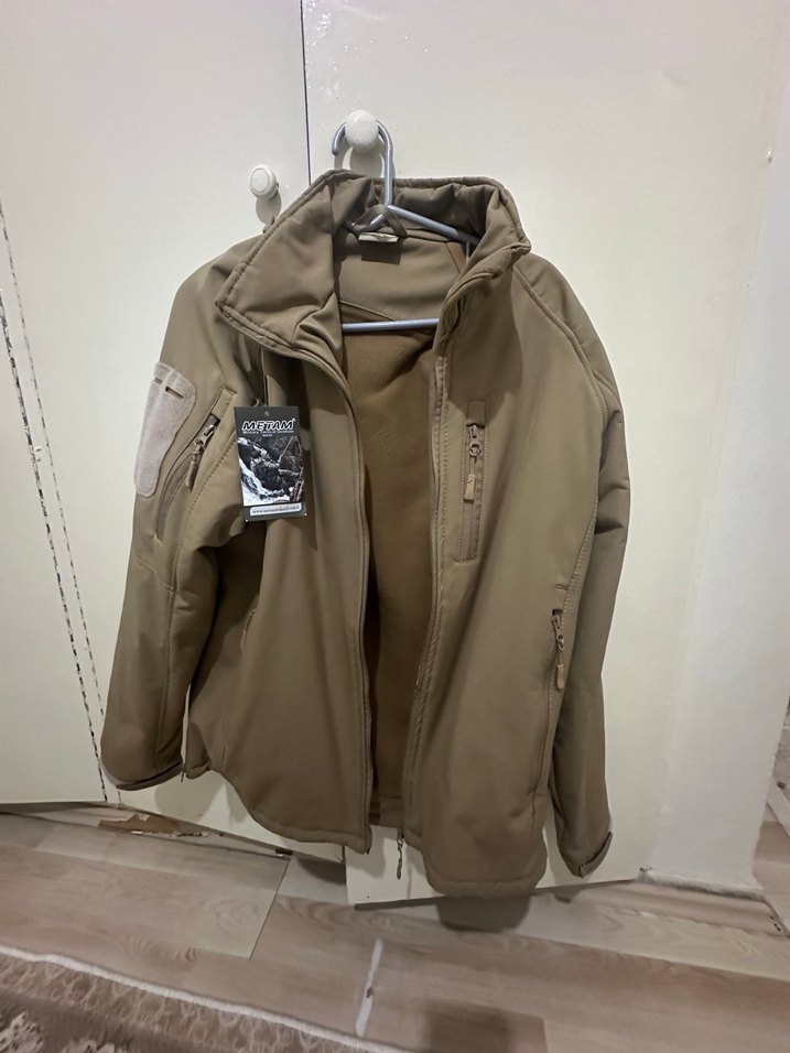 L beden taktik softshel sifir etiketli bej renk duble mont - Görsel 5