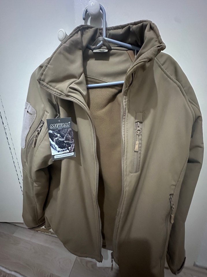 L beden taktik softshel sifir etiketli bej renk duble mont - Görsel 3