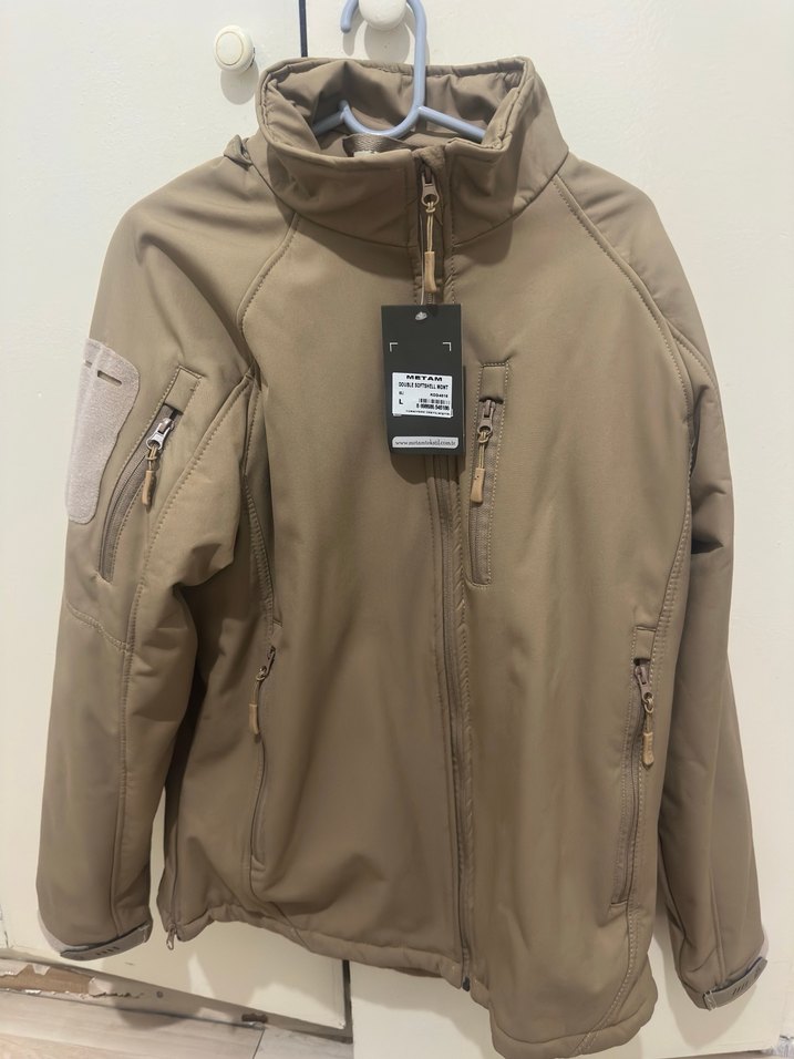 L beden taktik softshel sifir etiketli bej renk duble mont - Görsel 2
