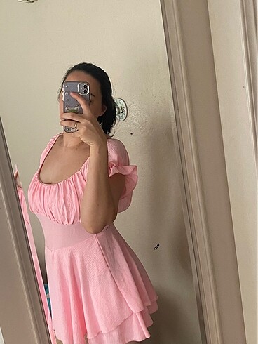 l Beden pembe Renk Pembe şortlu elbise