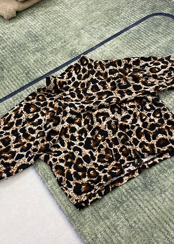 Kahverengi Leopar Desenli Örgü Sweatshirt - Görsel 2